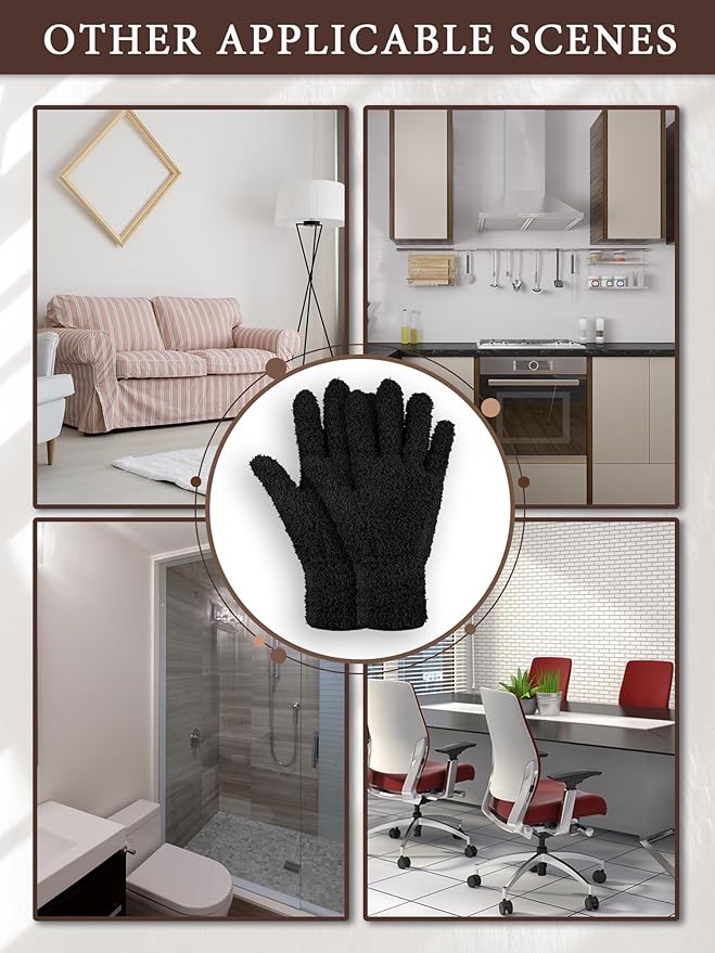 Patelai 3 Pairs Microfiber Plant Dusting Gloves Leaf Cleaning Gloves for Indoor Plants, Blinds, Furniture, House (Black,Brown,Khaki,Small)