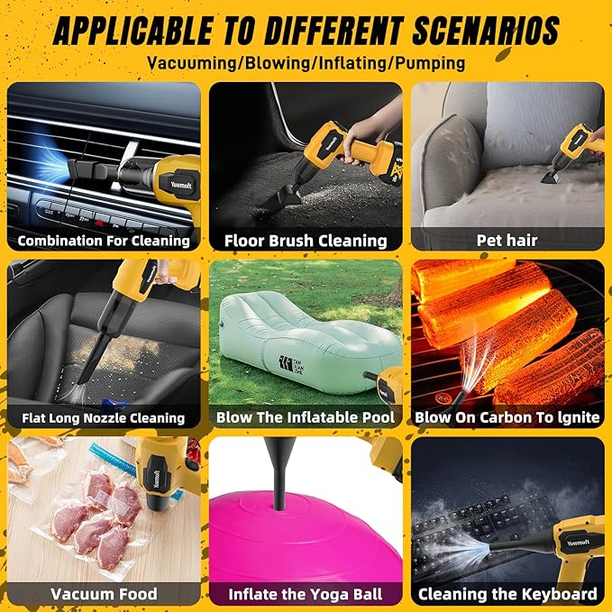 3 in 1 Handheld Car Vacuum Compatible with Dewalt 20V Battery with 21000pa Strong Suction, Handheld Vacuum Cordless & Blower with 200W Brushless Motor, Mini Vacuum Cleaner for Car, Home (No Battery)