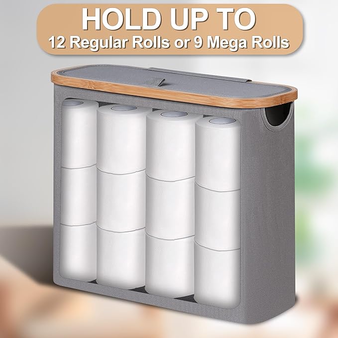 efluky Toilet Paper Basket 28L, Toilet Paper Storage with Lid for Bathroom, Free Standing Holder Organizer Holds Up to 9-12 Rolls, Grey