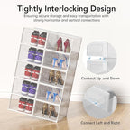 Foluck X-Large Shoe Storage Box, 15 Pack Clear Plastic Stackable Shoe Organizer for Closet, Interlocking Design Shoe Container Bins for Sneakers, Foldable Shoe Rack with Lids, White
