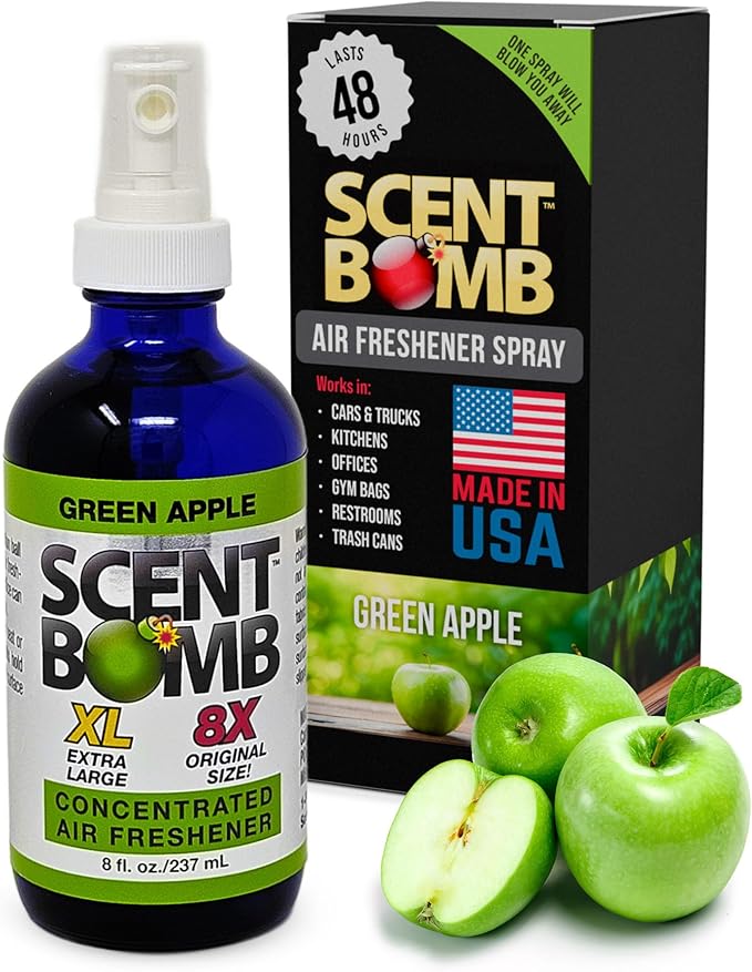 Scent Bomb Air Freshener Spray, Long-Lasting Odor Eliminator for Home & Car, Effective Deodorizer Spray for Kitchen, Bathroom, Fresh Room Spray & Smell Neutralizer, Green Apple