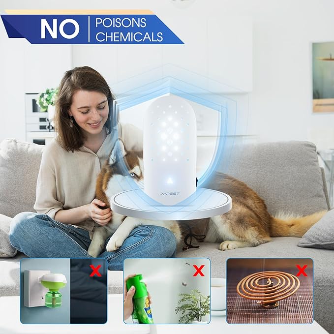 X-PEST Fly Trap Indoor, Gnat Traps with Light Tube, Plug in to Catch Flying Insects, Like Flies, Fruit Flies, Moths, Mosquitoes- Fly Zapper for Indoor Area Use (1 Device+5 Glue Boards)