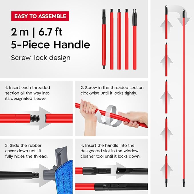 Tyroler Professional Window Squeegee for Home, 12"-80" Long Squeegee for Window Cleaning, 2-in-1 Window Cleaning Squeegee Kit, Indoor & Outdoor Window Cleaner Tool for High Windows & Glass