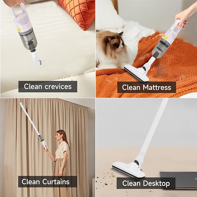 Handheld Vacuum Cleaner,Ultra-Lightweight Mini Portable Vacuums for Home, 6 in 1 Stick Vac Cleaners for Car,Pet Hair(White Corded)