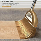 Broom and Dustpan Set with Long Handle - Dust Broom and Dustpan Combo, Lightweight Robust Kitchen Brooms Dustpans, Ergonomic Duster Tool Cleaning Gadgets, for Home, Kitchen, Offices, Pet Hair, Gold
