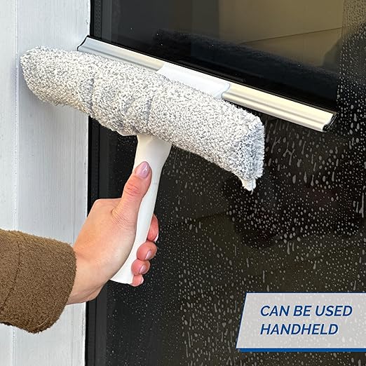 Unger 12” Outdoor Window Scrubber and Squeegee Kit with 5’ Telescopic Pole for High Access, Cleaning Supplies for Mirrors and Glass Surfaces, Machine Washable Sleeve