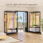 Golpart Coat Rack Clothes Wardrobe：Closet Organizer and Storage Clothing Garment Rack with Shelves Heavy Duty for Hanging Clothes Portable Adjustable Black 15.8" DX69 WX76.5 H