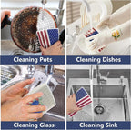 4Pcs USA Flag Heavy Duty Kitchen Dish Sponges | Large Odor Free Non-Scratch Scrub Pad | Household Cleaning Scrubber for Sink, Counters, Surfaces, Pots, Pans, Dishwashing (6" x 4" x 1"), Style 2