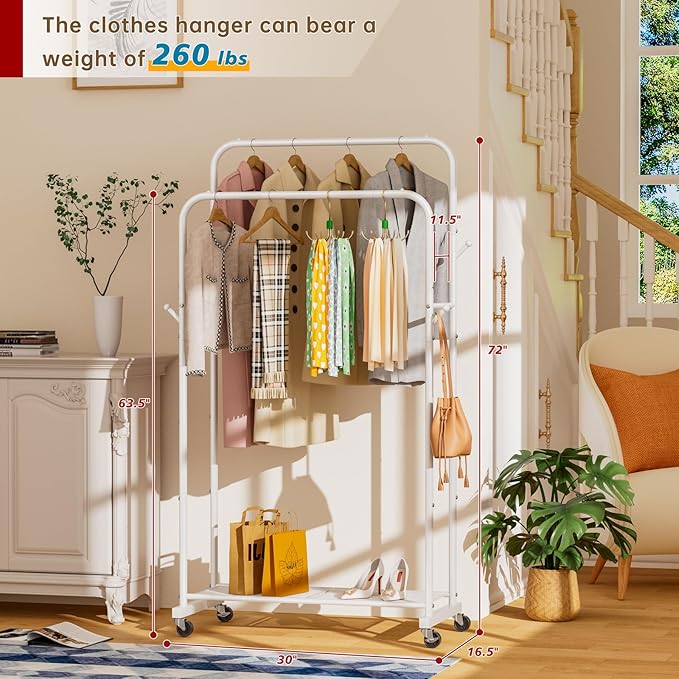 Golpart Clothes Garment Coat Rack Drying Clothing Racks Metal Freestanding for Hanging Clothes Portable Closet for Laundry Bedroom White