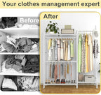 GAIOUS White Portable Closet Rack Wardrobe Clothes, Metal Garment Rack with Shelves for Hanging Clothes Rods，Freestanding Closet Wardrobe Organizer for Cloakroom, Bedroom