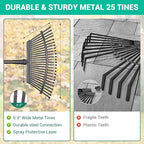 Adjustable Garden Rake for Leaves 36-73" Long Handle, 18" Wide, Heavy Duty with 25 Metal Tines ，Includes 32Gallon Leaf Bags，Designed for Lawns, Grass, Shrubs ，Flower Beds