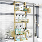 HapiRm Hanging Shower Caddy Organizer - Shower Shelf with 22 Hooks and 2 Toothbrush Holders, No Drilling Adjustable Hanging Bathroom Organizer - Gold