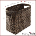 Casafield Woven Magazine Holder with Handles, Espresso Dark Brown - Water Hyacinth Storage Basket for Bathroom, Living Room, Home Office