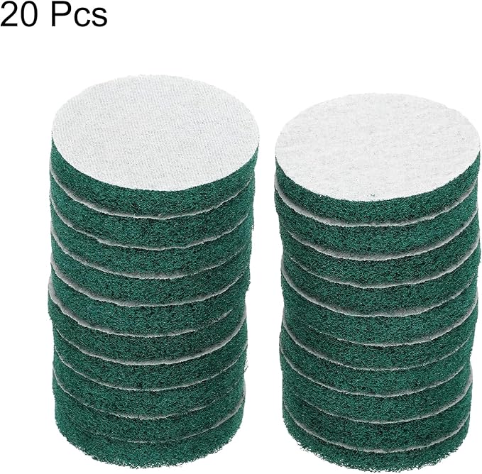 HARFINGTON 20pcs Scrubber Scouring Pads 180 Grits 4 Inch Drill Power Brush Hoop and Loop Surface Conditioning Disc Drill Scuffing Disc Scrub Pads for Home Kitchen Cleaning, Green