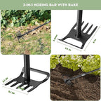 Garden Hoe - Stirrup Hoe and Rake 2 in 1, Heavy Duty Garden Hoe for Weeding with Adjustable Handle 17-60 Inch, Garden Hula Hoe with Rake, Ring Stirrup Hoe Weeder, Black