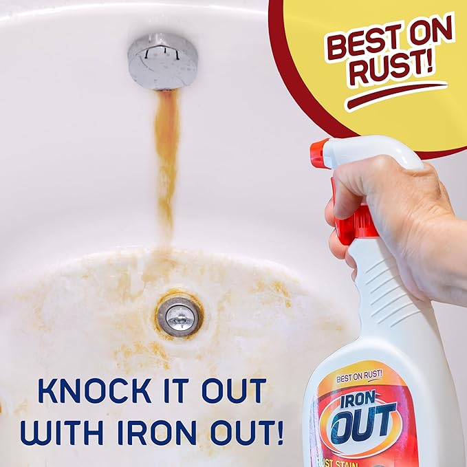 IRON OUT Rust Stain Remover Spray Gel, Removes Rust Stains in Bathrooms, Kitchens, Laundry, and Outdoors, No Scrubbing, Made in the USA, 24 Ounces, 3-Pack
