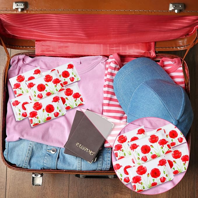 Geyee 50 Packs Facial Tissue Travel Packs Disposable Pocket Tissues for Wedding Guest Travel School Purse Home Supplies, 500 Sheets 3 Ply(Poppy)