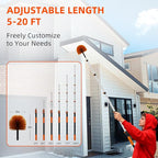 26 FT Reach Cobweb Duster with 5-20FT Telescoping Pole, Dual Action Flip-Lock & Screw Fixing Design, Washable Reusable Duster for High Ceilings, Fans & Home Cleaning