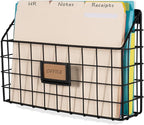 Wall35 Rivista File Holder Home Office Desk Organizer, Wall Mounted Wide Chicken Wire Mail Organizer and Magazine Holder, Metal, Black