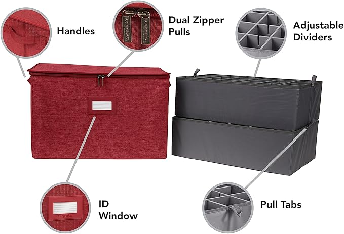 Covermates Keepsakes - Adjustable Zip-Top Storage Box - Configurable FlexGrid Compartments - Heavy Duty Polyester- Reinforced Handles - Stackable Design - Indoor Storage, Red Heather