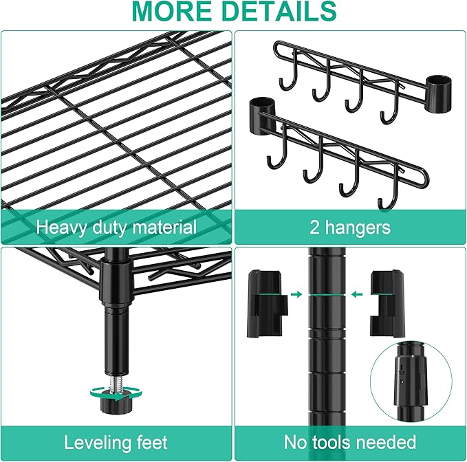 Folews 5 Tier Storage Shelves with Wheels - Adjustable Wire Shelving Unit Metal Shelves for Storage Rolling Utility Shelf Organizer Rack for Kitchen Garage Pantry Closet Laundry(14D x 36W x 75H)