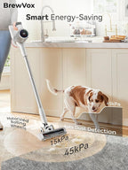 BrewVox Telescopic Cordless Stick Vacuum Cleaner for Home & Pet Hair, Smart Auto Detect, 2 Motorized Brushes, 6 Stage Filtration, 45kPa Powerful Suction, 550W Motor, 60 Min Runtime, Quick Rechargeable