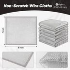 Orighty Multipurpose Wire Dishwashing Rag, 48 Pcs Non-Scratch Wire Dish Cloths for Wet and Dry, Reusable Steel Scrubber Dish Rags for Kitchen, Cookware, Stove Cleaning, 7"x8", Silver