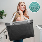 CleverMade Collapsible Tote Basket MAX (64L) – Extra Large Foldable Carry-All Storage Bin with Front Pocket, 60 lb Capacity Laundry Basket for Home, Dorm, RV & Trunk Organization