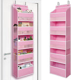 TYMENSH Over Door Organizer with 5 Large Pockets, Heavy Duty Hanging Organizer Storage, Closet Bathroom Nursery Bedroom Dorm, Toys Cosmetics Sundries and Baby Essentials, Pink