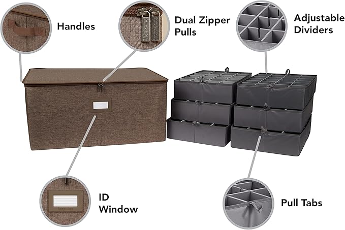 Covermates Keepsakes - Adjustable Zip-Top Storage Box - Configurable FlexGrid Compartments - Heavy Duty Polyester- Reinforced Handles - Stackable Design - Indoor Storage, Brown Heather