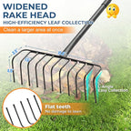 85" Adjustable Rake with 16" Wide Lightweight L-Shaped Head - No-Bend Gardening Tool for Hay, Leaves, and Mulch - Comfortable Metal Rake to Prevent Back Pain