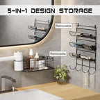 Wall-Mounted Hair Dryer Holder Styling Tool Organizer 4-Shelf Storage Wire Basket with Hook Heat Safe Rack for Hair-Straighteners,Curling Wands,Flat Iron,Perfume,Cabinet Door Bathroom Kitchen