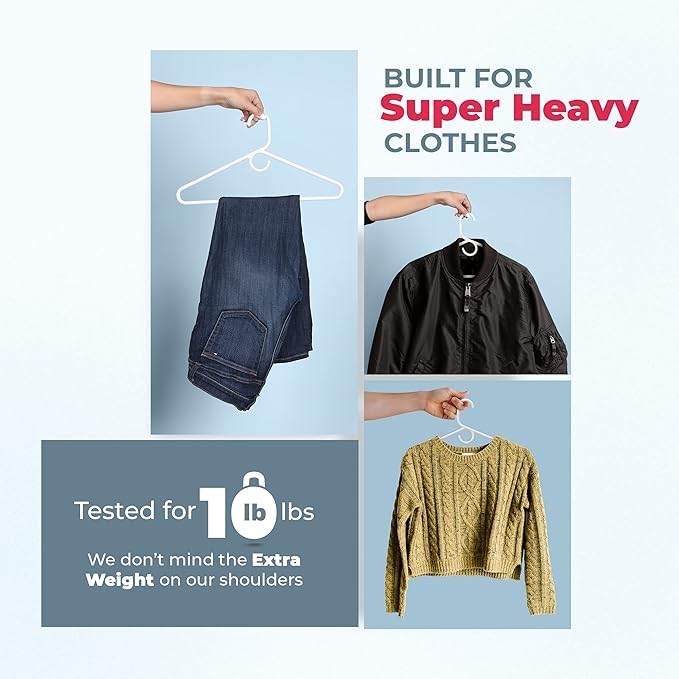 Neaties Heavy Duty Clothes Hangers 100+ Pack (324 Count) – Made in the USA – 8lb Capacity Plastic Hangers for Adult Clothing – Durable for Pants, Coats, Jackets, or Jeans – White & Gray