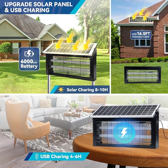 Solar Bug Zapper Outdoor, LANGY Mosquito Zapper 6000mAh, Portable Solar Fly Zapper Waterproof 4500V, Rechargeable Mosquito Killer, Cordless Fly Insect Mosquitos Trap for Patio Yard Home Garden Camping