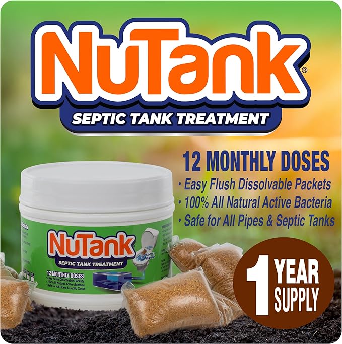 Septic Tank Treatment - 12 Dissolving Packets - 1 Year Supply of Septic Safe Enzyme Producing Packets - Helps Protect Against Costly Septic Backups - Made in USA