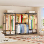 SINGAYE Clothes Rack Portable Closet Coat Wardrobe Heavy Duty Clothing Racks System Organizers and Storage for Hanging Clothes Garment Rack Adjustable with Shelves 15.8" D*(77-88) W*76.5" H Black