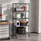 SINGAYE 5 Shelf Storage Wire Shelves Closet Bathroom Organizers Metal Pantry Kitchen Garage Shelving Unit Laundry Room Organization Home Narrow Rack Net Basket with Wheels Black