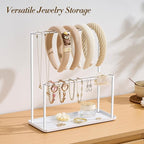 Headband Holder Organizer Metal 2-Tier with Tray: Hair Accessories Display Stand Storage Hairband Rack Necklace Stand Home Bedroom for Girls Women, White