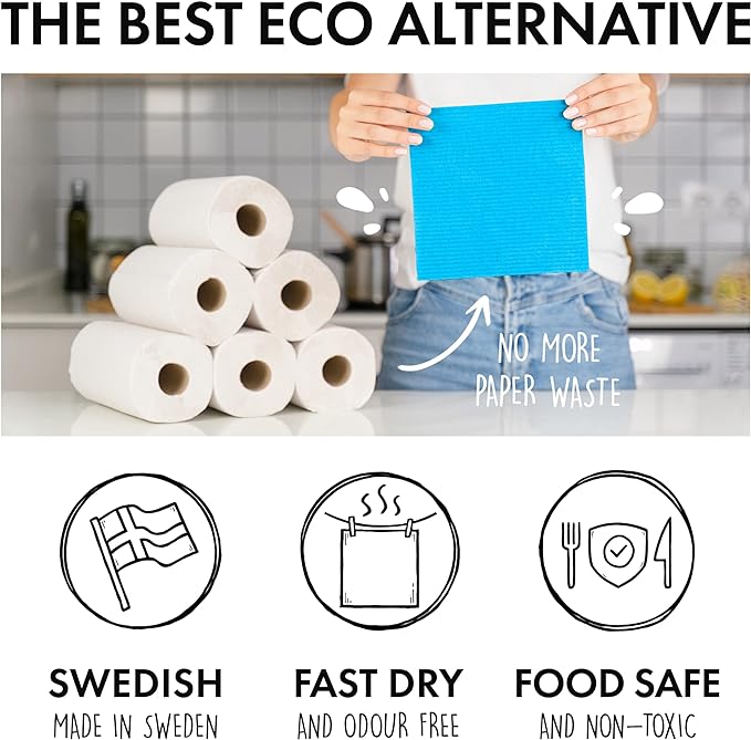 SUPERSCANDI 10 Pack Reusable Cleaning Cloths - 100% Biodegradable & Compostable | Washable Swedish Dishcloth - Food-Safe & Plastic-Free | Kitchen Cloth Suitable for Any Surface, Pink Green Blue