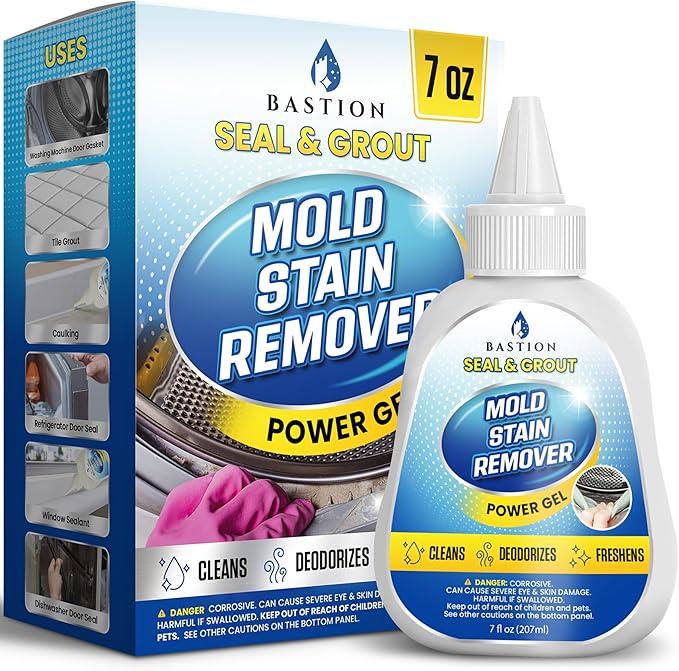 Bastion Mold Stain Remover Power Gel Cleaner Heavy Duty Cleaning Solution for Front Loader Washing Machine Seal, Bathroom Grout, Shower, Caulk (7 fl oz)