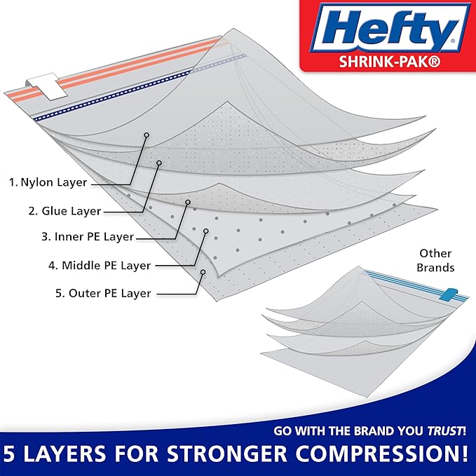 Hefty Shrink-Pak – 6 Extra Large Vacuum Seal Storage Bags – Space Saver Bags for Clothing, Pillows, Towels, or Blankets, 6 x XL Bags