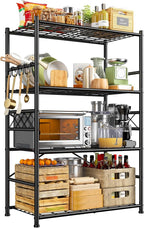 Storage Shelves 4-Tier Large Capacity Metal Shelving with Hooks, Heavy Duty Garage Shelving Unit with Leveling Feet, Stable Metal Shelves for Pantry, Kitchen and Closet,36" W x 12" D x 60" H, Black