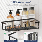 8 Pack Adhesive Rustproof Shower Caddy with Soap Dishes, Toothbrush Holder & Hooks, Large Capacity No-Drilling Shower Shelves Rack for Bathroom Organizers and Storage Accessories, Black