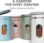 Veken Coffee Canister with Window, Airtight Stainless Steel Kitchen Food Storage Container with Lids, Date Tracker and Scoop for Grounds Coffee, Beans, Tea, Flour, Cereal, Sugar Jars, 22OZ, Blue