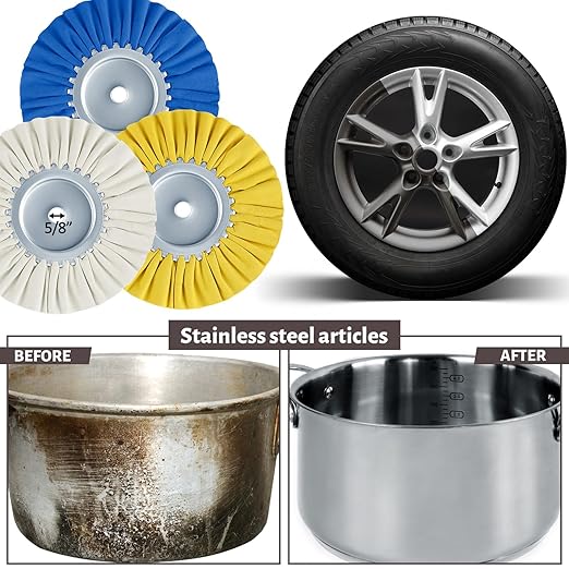 Amylove 8 Inch Airway Buffing Wheels Aluminum Wheel Polishing Kit in Diameter 5/8 Inch Arbor Hole, Polishing Compound and Metal Polish Kit for Angle Grinder(Mixed Color,9 Pcs)