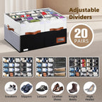 Supowin Shoe Organizer for Closet, Foldable Shoe Storage Bins with Lid & Adjustable Dividers, Fabric Shoe Box Storage Containers with Four Reinforced Handles, Fits 20 Pairs, 1 Pack, Black & White