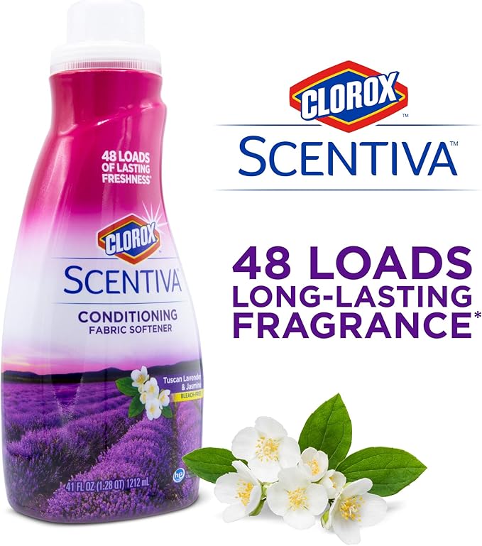 Clorox Scentiva Liquid Laundry Fabric Softener, Tuscan Lavender & Jasmine Scent - Bleach-Free Fabric Conditioner with Great Smell, 41 Fl Oz - 2 Pack