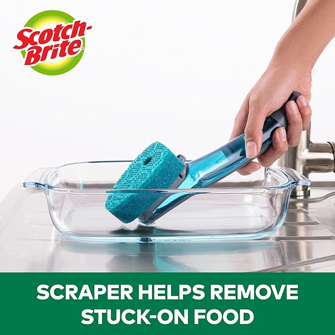Scotch-Brite Advanced Soap Control Heavy Duty Dishwand,1Dish Wand,Prevents Soap from Leaking,Leak-Free Guarantee,Best for Cast Iron Skillets & Grill Grates,Fits All Scotch Brite Refills(Pack of 4)