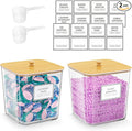 HomePekite 2 Pack Laundry Pods Container,Laundry Room Organization and Storage Containers with Wooden Lids & Labels Large Laundry Detergent Container for Powder,Scent Booster,Pods,Dryer Ball