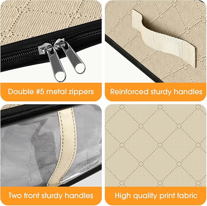 StorageRight Under Bed Storage Bags 8 Pack, 40L Large Clothes & Comforter Storage Containers with Clear Window, Breathable Fabric Organizer for Blankets, Bedding, Seasonal Clothing, Beige
